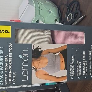 Lemon Size S 2 Pack of Ribbed Seamless Yoga Bras